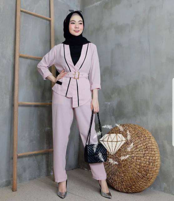 SET BLAZER OLIVER KR ADA VIDEO REAL PICT FASHION PAKAIAN WANITA ATASAN OUTER CARDI DAN CELANA