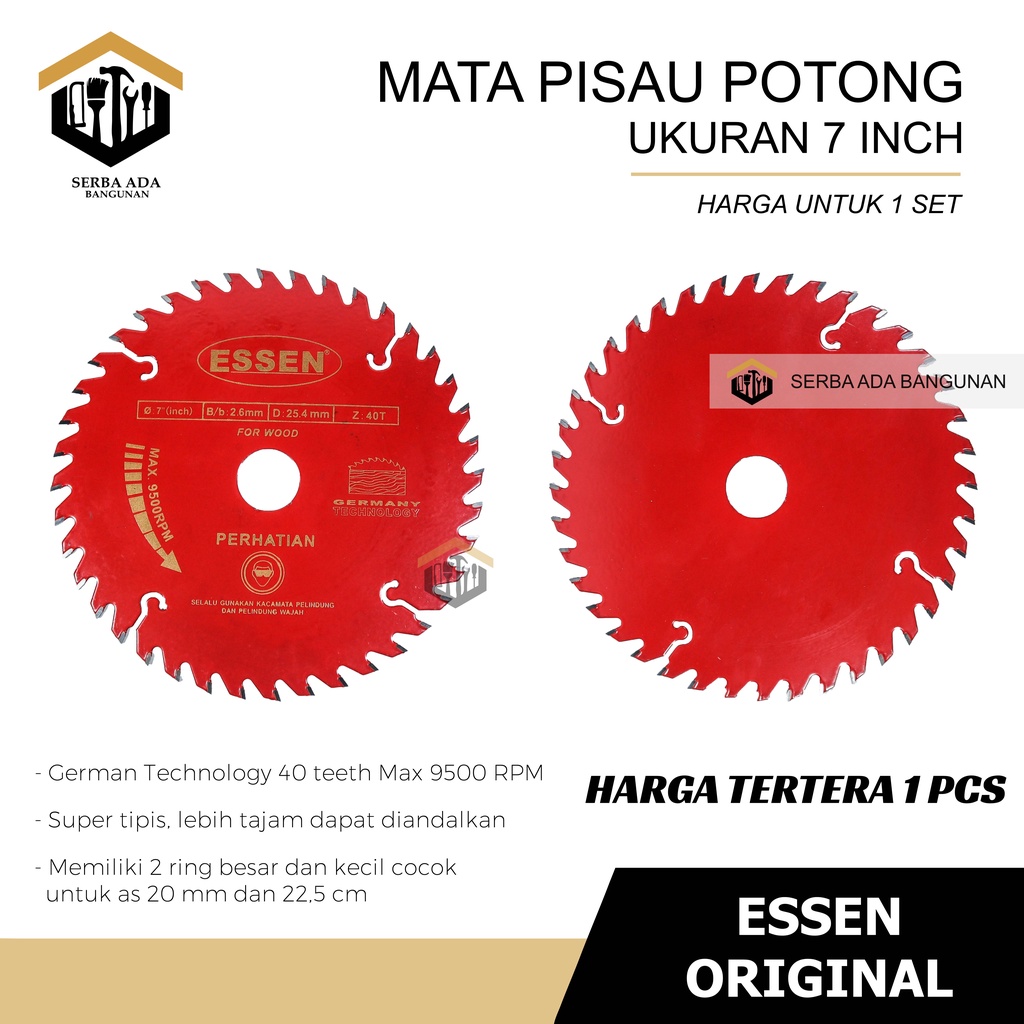 Mata potong kayu ESSEN 7 INCH gigi  bagus murah kuat/ Mata Mesin potong Kayu saw blade