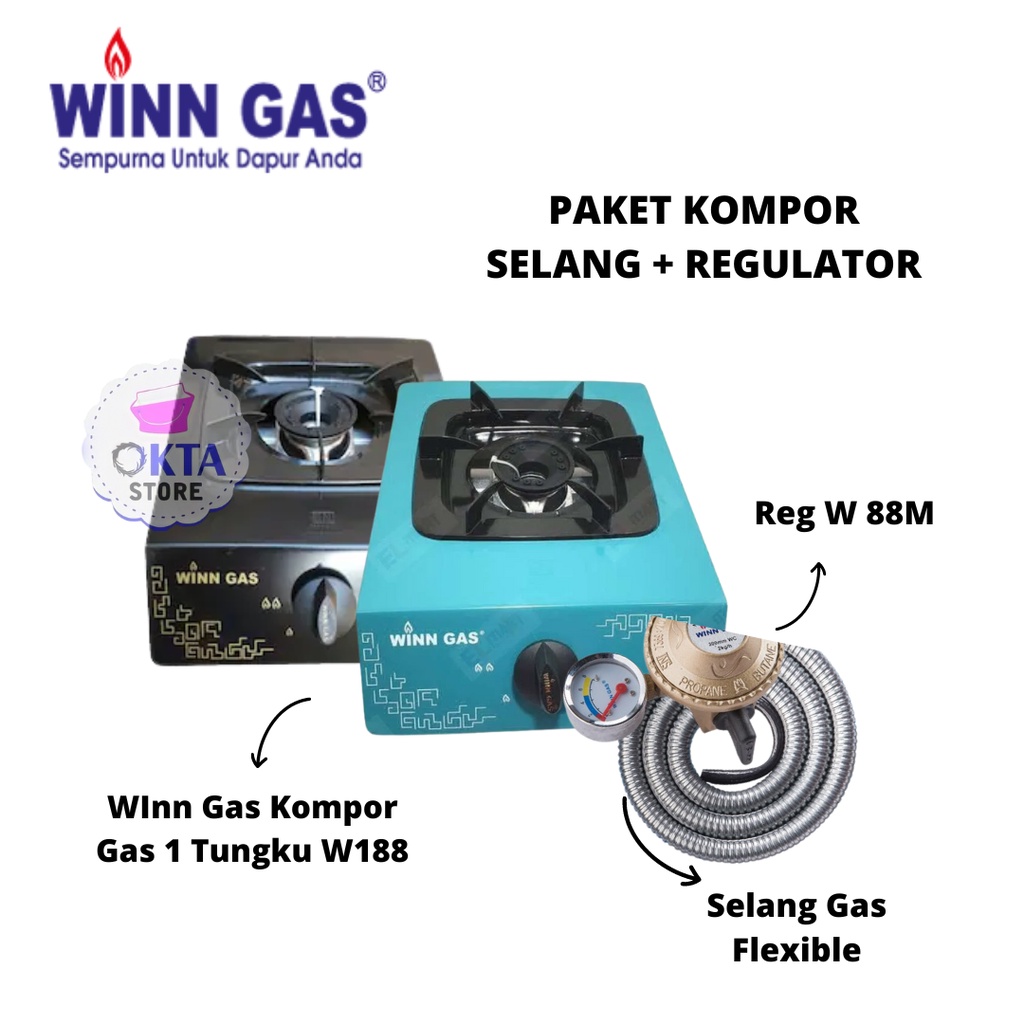 WInn Gas Kompor Gas 1 Tungku W188 + Selang Gas dan Regulator Winn Gas W298/W88