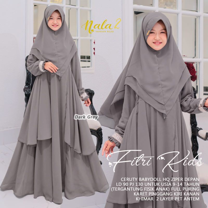 Fitri Syari Kids bu Nala 2/Gamis syari + kerudung cantik anak perempuan