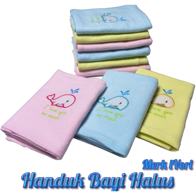 HANDUK BAYI IVORY BORDIR BAHAN LEMBUT HALUS UKURAN JUMBO 110CM x 60CM