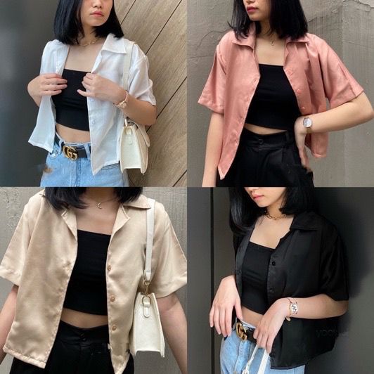 BEFAST - ZFS OOTD Wanita Kemeja SEMYE / YOUWOL SATEEN SHIRT / Atasan Kemeja Kasual / Kemeja Kerja Wanita / OOTD Ala Style Korean Wanita / Kemeja Bisa Di Jdikan Outer / Kem Crop Lengan Pendek / Kemeja Polos Terabru 2022