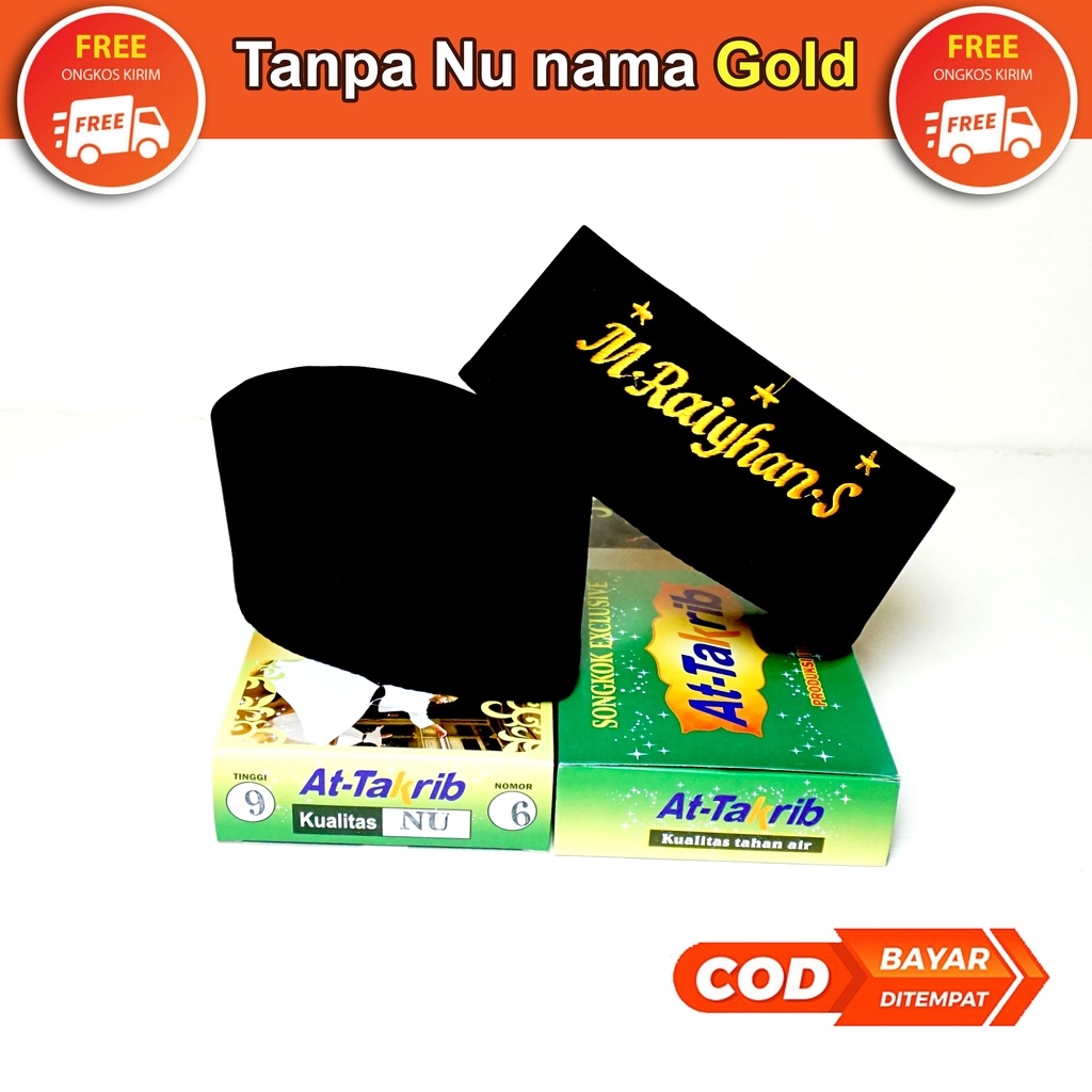 PECI HITAM POLOS GRATIS NAMA BORDIR EMAS GOLD TANPA LOGO NU / SONGKOK KOPIYAH BLUDRU HITAM FREE CUSTOME NAMA ANAK