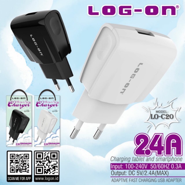 BATOK CHARGER LOGON 1USB 2.4A LO-C20 - BATOK USB CHARGER