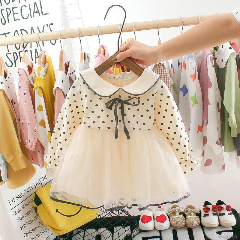 Baju Anak Murah Babydoll Dress Anak Perempuan Cantik Lengan Panjang Bahan Mesh Motif Polkadot Untuk Shopee Indonesia