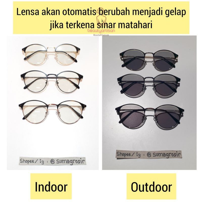 Kacamata Lensa Photocromic + Anti Radiasi Blueray (Bluechromic) Pria Wanita Frame Besi Photochromic-4