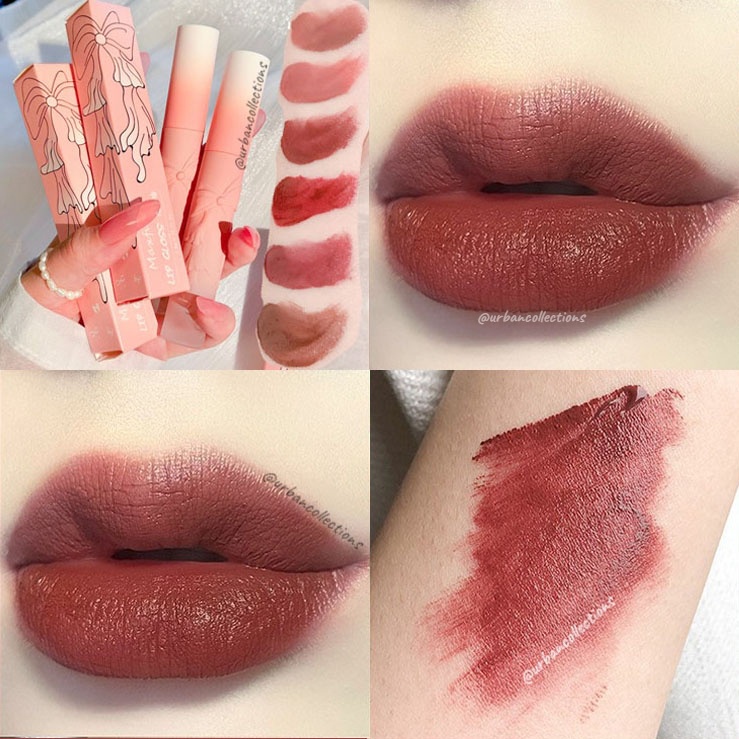 Maxfine/Lameila Ribbon Butter Lip Glaze Lipstick Korean Lip Glaze Waterproof 6 Warna Maxfine Lip Glo