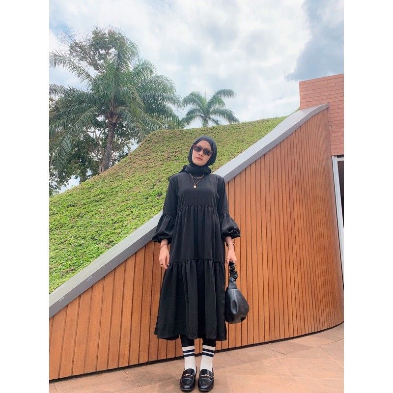 TUNIK WANITA POLOS TANGAN MODEL BALON REMPEL BERTINGKAT