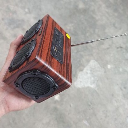 speaker kayu + double radiator bass bisa karaoke bluetooth radio Usb aux memory hifi audio portable kingneed