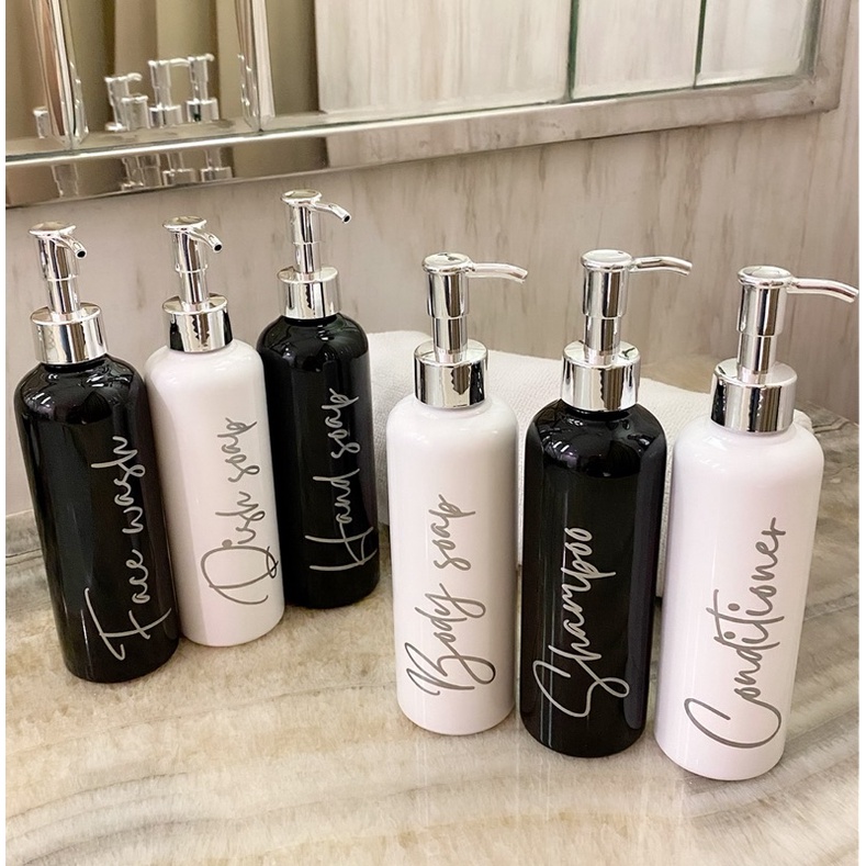 botol 250ml HITAM/PUTIH glossy font SILVER EDITION pump luxury . aesthetic bottle minimalist refill organizer tempat sabun cair isi ulang estetik