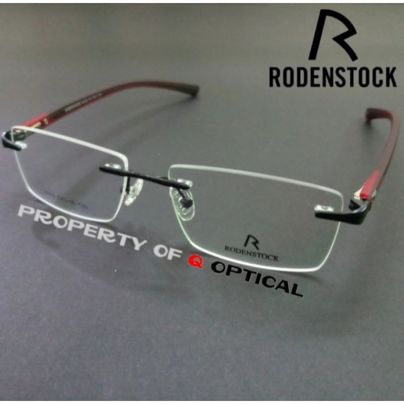 Kacamata Frame Pria Titanium Rimless Rodenstock R3003-C6 S52 Black Red Elegan Model
