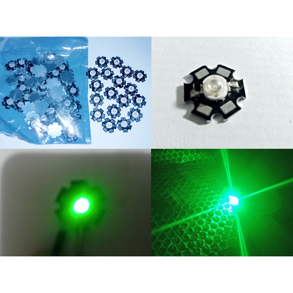 LAMPU HIGH POWER LED HPL 3 WATT HJAU DENGAN PAPAN PCB HEAT SINK BINTANG