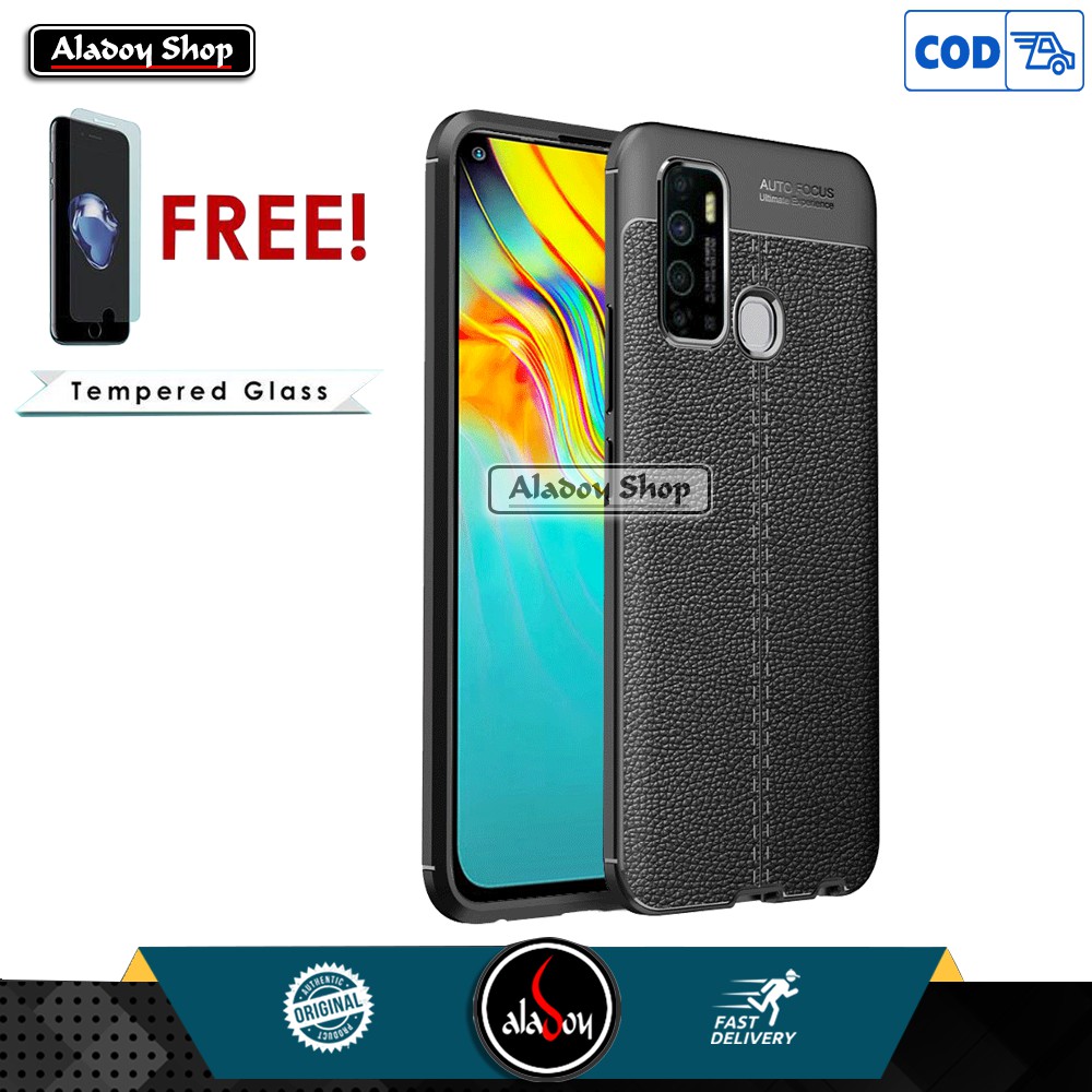 Case Infinix Hot 9 , Hot 9 Play Ultra Slim Autofocus Leather Premium Softcase + Tempered Glass Layar