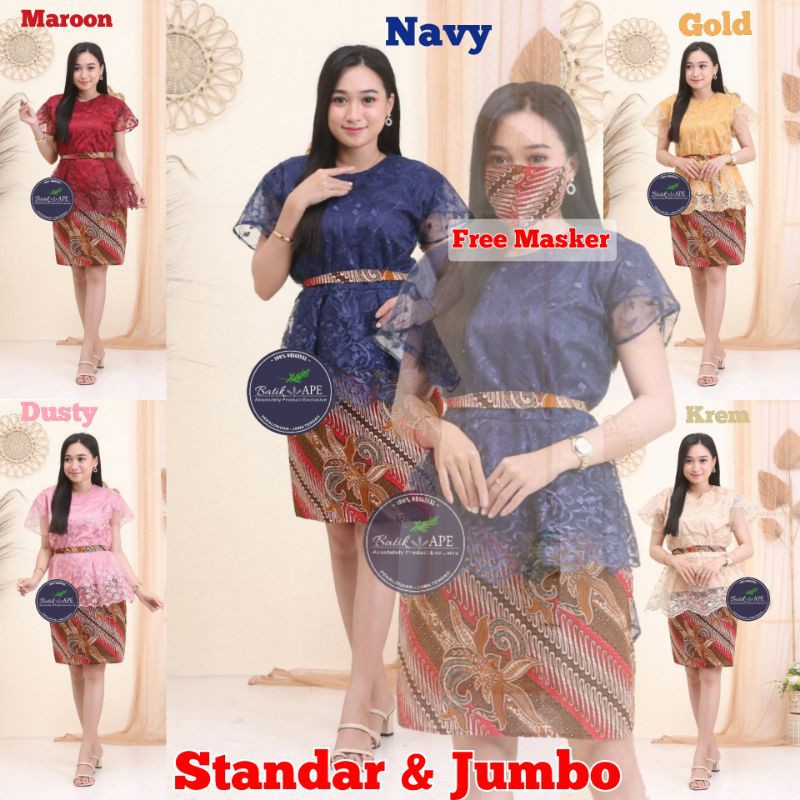 SARIMBIT KEBAYA PENDEK BROKAT TILE MUTIARA HOT SKIRT ROK PENDEK MODERN MURAH COUPLE JUMBO LD 120cm