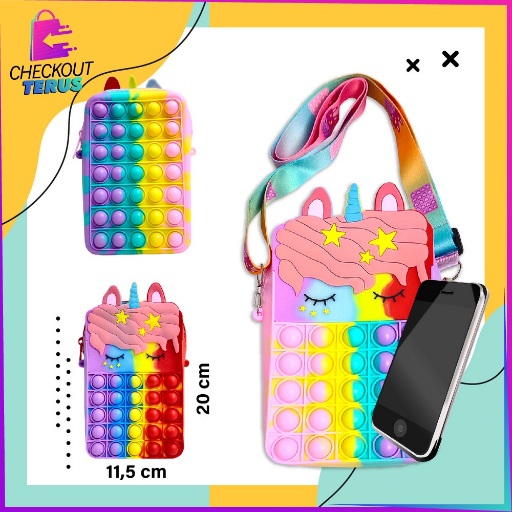 CT A30 Tas Selempang Pop It Rainbow Karakter Anak Gemoy Ukuran Besar Muat Untuk HP Motif Kuda Poni Lucu Kids Kekinian