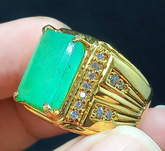 CINCIN BATU ZAMRUD ZAMBIA ASLI NATURAL GREEN QUARTIZE IKATAN PERAK BANGKOK