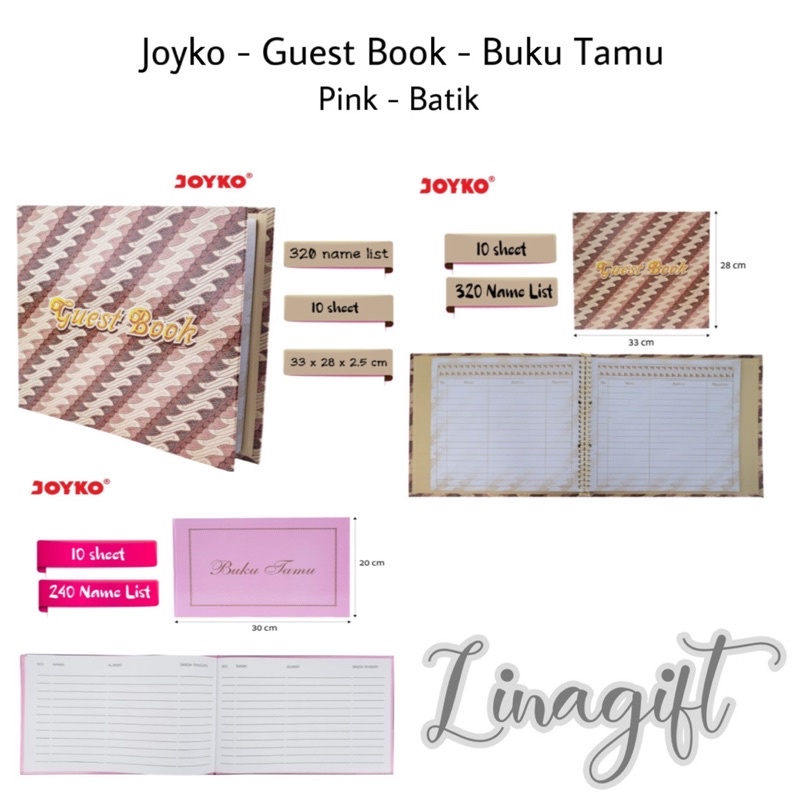 ( 1 Buku 10 Lembar ) JOYKO GUEST BOOK - BUKU TAMU DAFTAR UNDANGAN PINK BATIK MOTIF 240 - 320 UNDANGAN