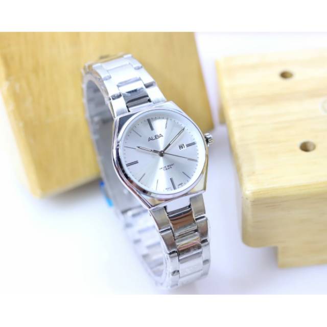 Jam tangan wanita Alba classic GW-272HC balok rantai tanggal aktif free box