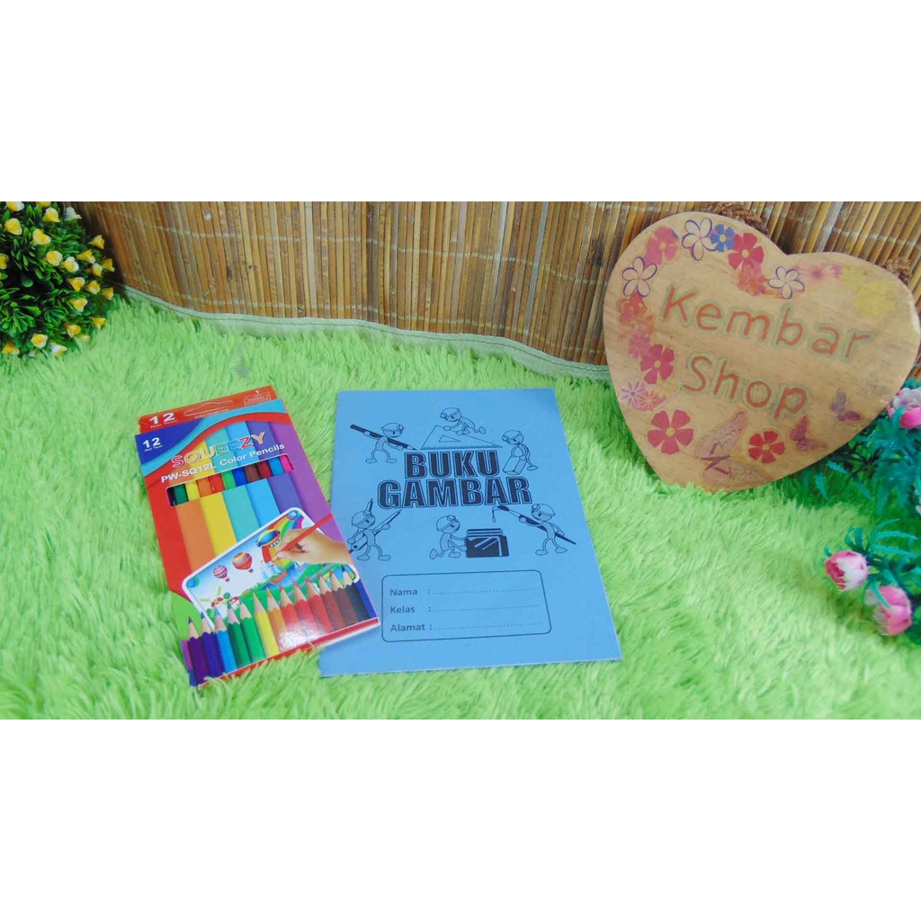 

PAHE-SQUEEZY-B PAKET HEMAT PENSIL WARNA SQUEEZY 12 COLORS PLUS BUKU GAMBAR BIRU TK PAUD DRAWING BOOK