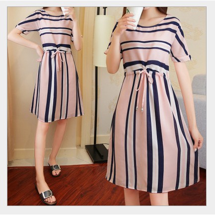 Rok Dress Casual Rok Santai Rok Ukuran Besar Dress Big Size Fashion Rok Garis Tampak Kurus