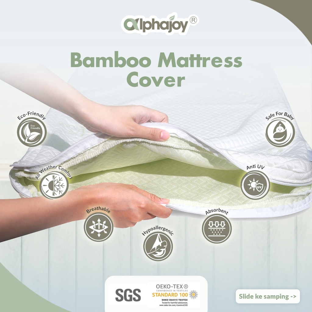 Seprai Kasur Bayi Alphajoy Bamboo Baby Mattress Cover Matras seprei anti alergi Jacquard Bambu