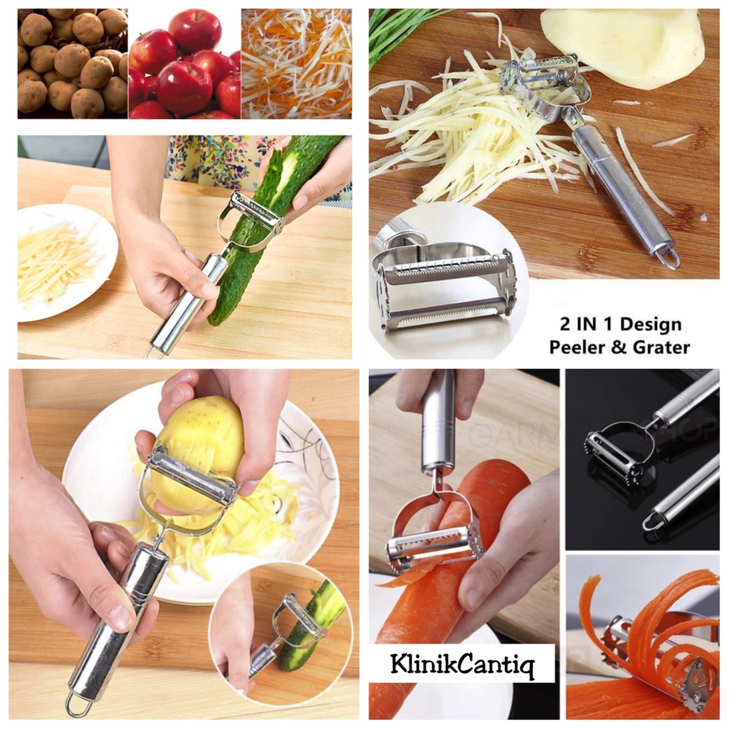 Pisau Pengupas Kulit Buah Sayur 2 In 1 Bahan Stainless Alat Peeler Serutan Serbaguna