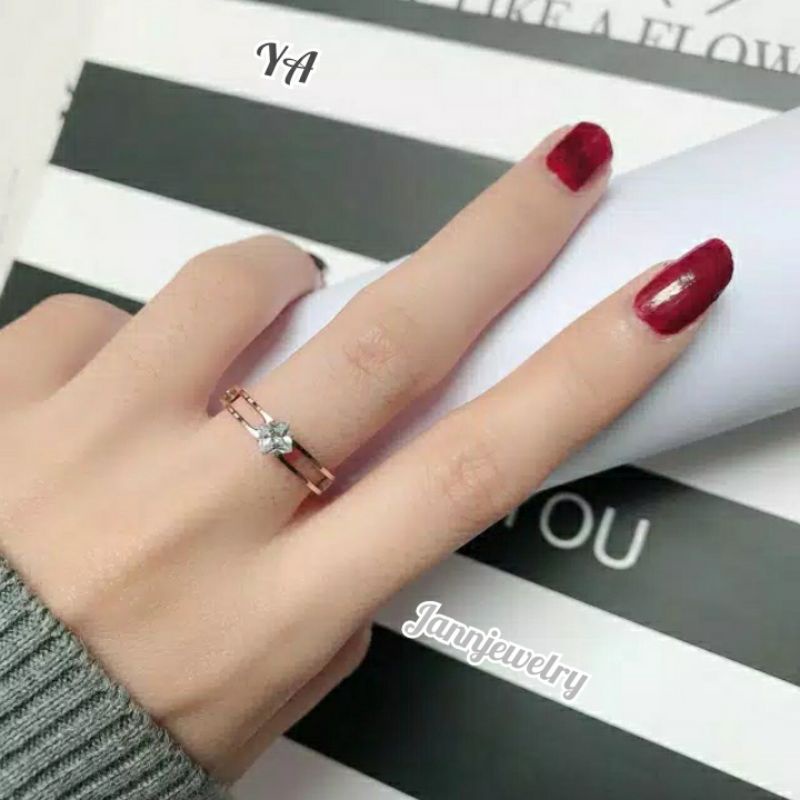 Cincin titanium asli round stone anti karat JJ-35☆