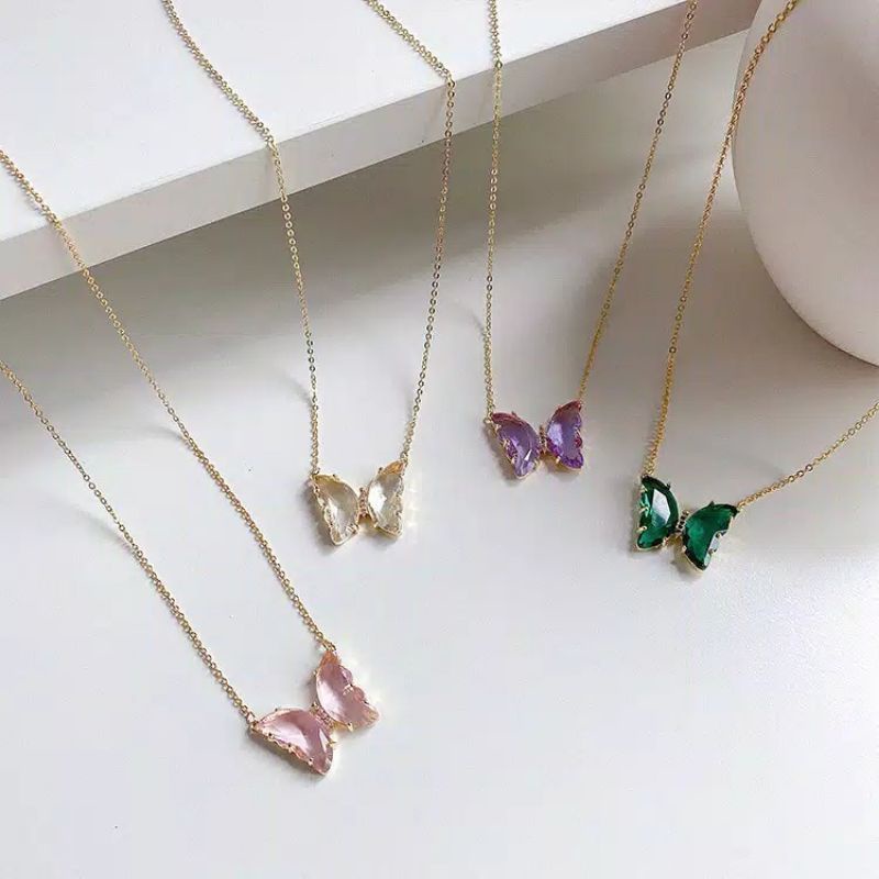 kalung + anting kupu2 titanium asli anti karat selamanya