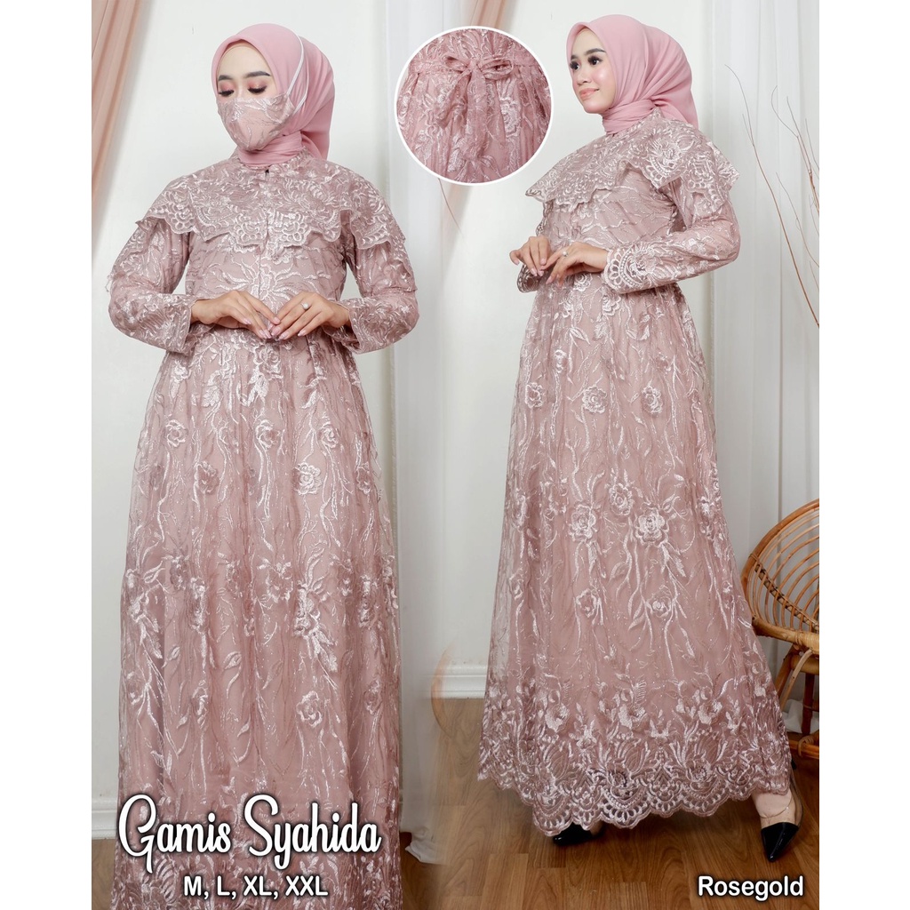 Kadai.baju / Gamis syahida tulle bordir / Gamis pesta brukat wanita / Gamis jumbo wanita Size M L XL XXL