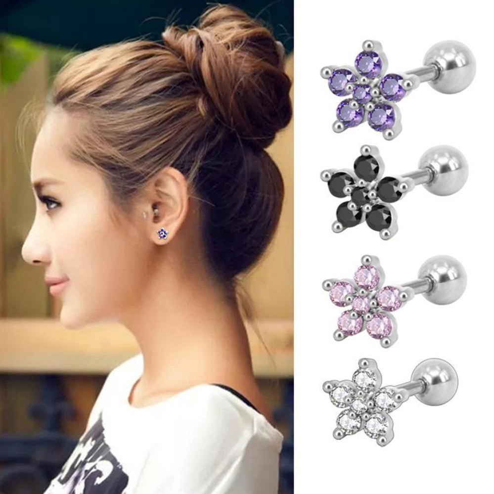 Timekey Anting Tusuk Desain Bunga Hias Zircon Gaya Simpleunik Anti Alergi Untuk Wanita A7K8