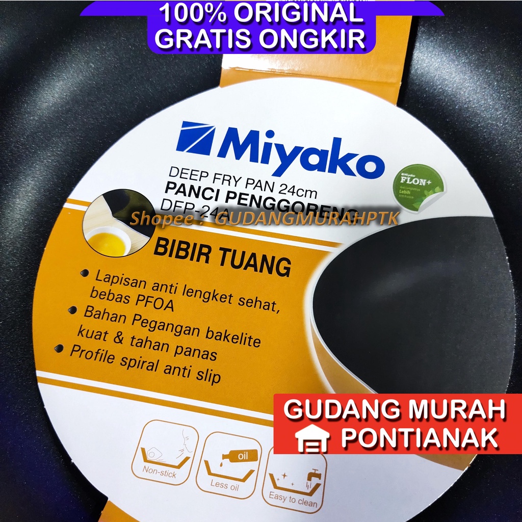 Panci Wajan Teflon Tinggi ANTI LENGKET Miyako Deep Frypan Tumis Miyako DFP 24 A Serbaguna Bibir Tinggi dan Luas permukaannya