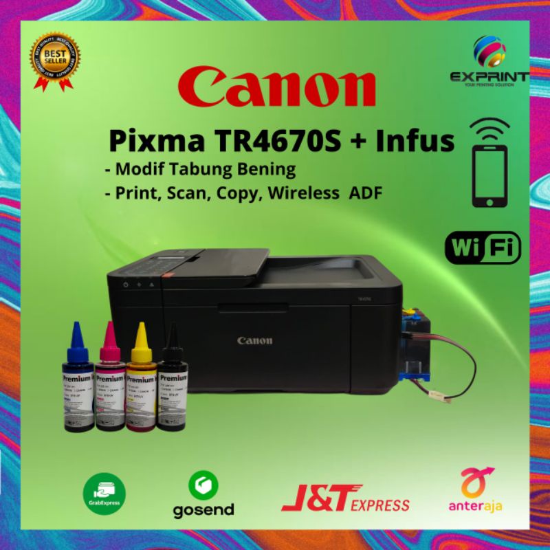 Printer Canon Pixma TR4670s + Infus Tabung Bening ( Print Scan Copy Fax Adf Wifi )