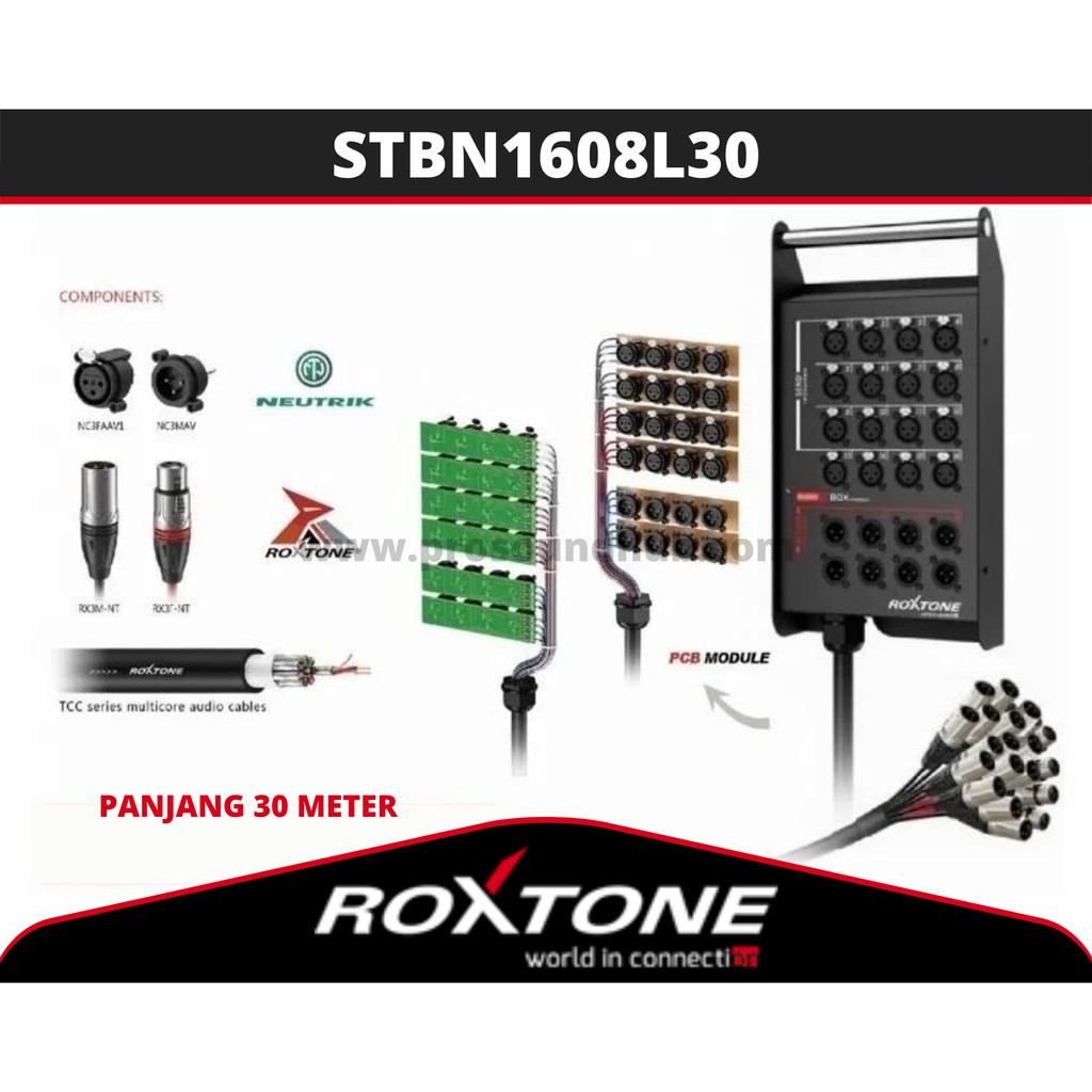 Roxtone STBN1608L30 1608L30 Snake Cable 16 Input 8 Output 30M 30 Meter