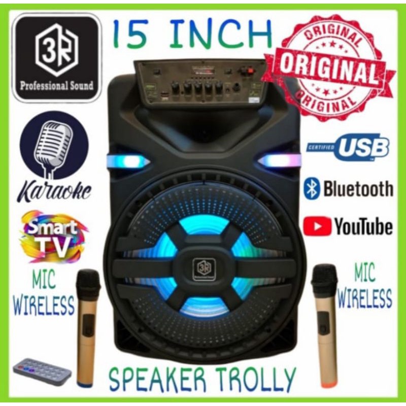 Speaker portabel 3R 15 inch STYLE 15 INCH karaoke smart tv YouTube bluetooth