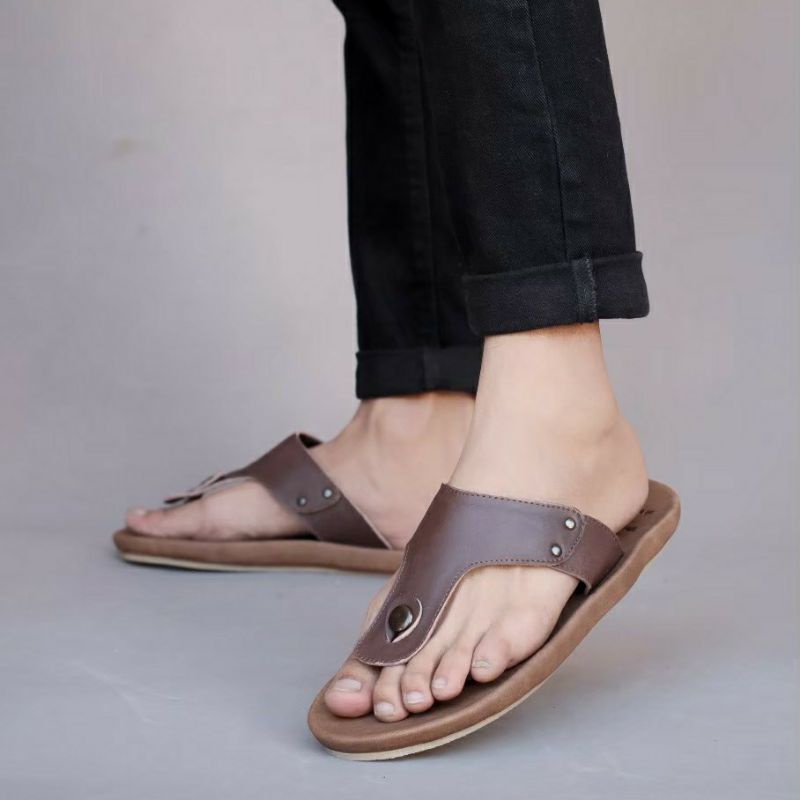 CLOVER | Sandal Kulit Pria Sendal Jepit Klasik Kasual Santai Fashion