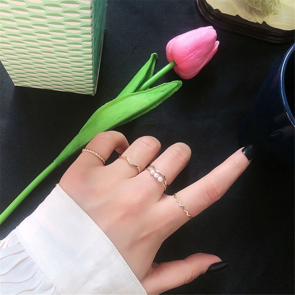 5pcs / Set Cincin Mutiara Gaya Korea Untuk Wanita