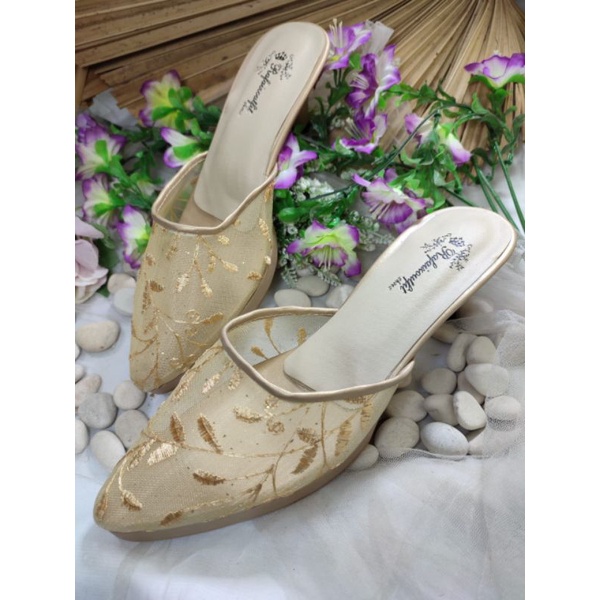 sepatu wanita warna gold tinggi 7cm platfoam depan