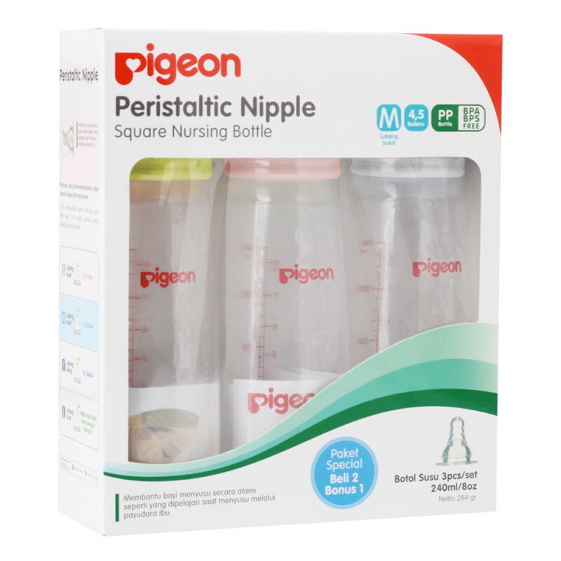 Pigeon Peristaltic Nipple Square Nursing Bottle Buy 2 get 1 free 240ml