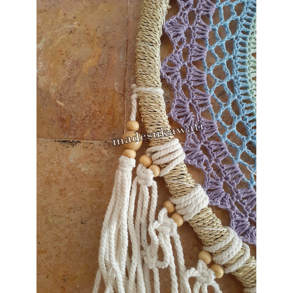 Dream catcher sulam jaring pelangi diameter 42cm panjang 128cm dekorasi hiasan rumah bulu ayam