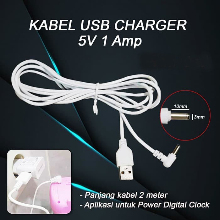 KABEL USB CHARGER 5V TO JACK DC 3.5MM ADAPTOR COWOK / MALE JACK MINI