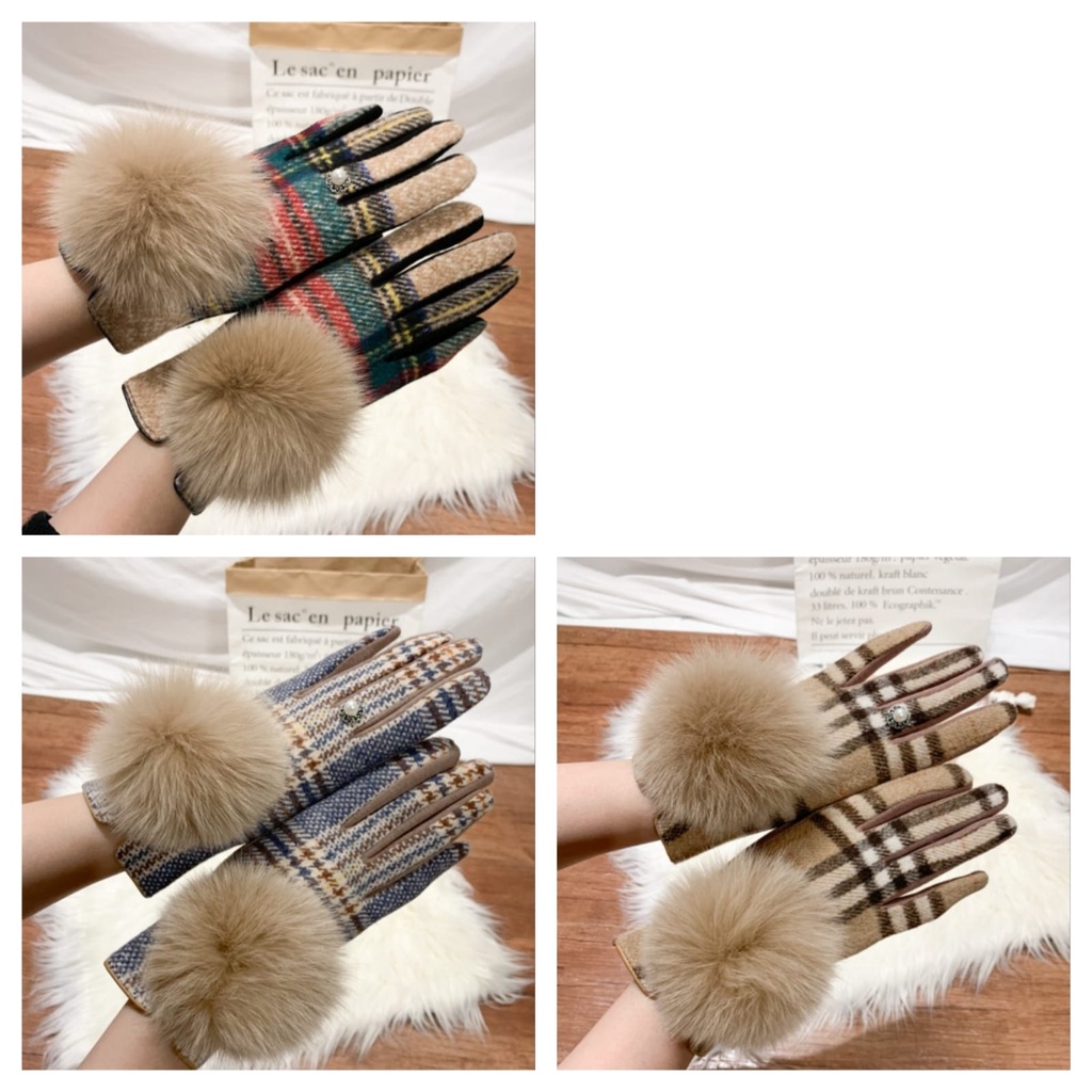 IMPORT WOMAN WINTER POMPOM GLOVES SARUNG TANGAN WANITA MUSIM DINGIN BULU