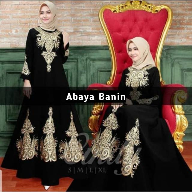 ABAYA DRESS JUBAH SAUDI HITAM  BORDIR  BANIN
