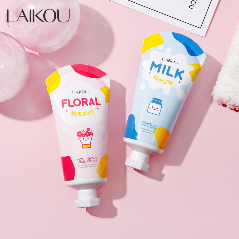 LAIKOU Floral/Milk Krim Tangan Pelembab Melembabkan Mencerahkan Kulit Bergizi Anti Pecah-pecah 50g