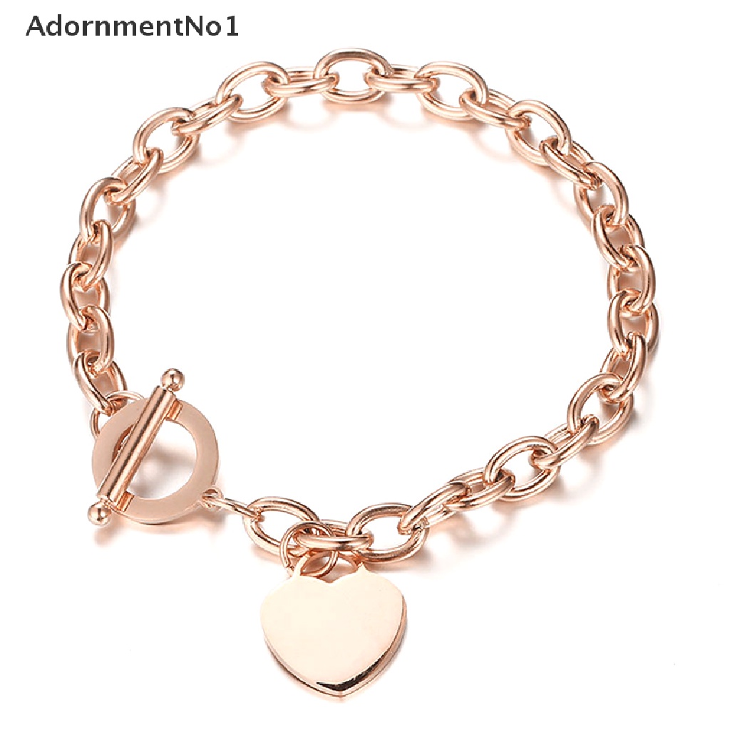 (AdornmentNo1) Gelang Tangan Rantai Fashion Aksen Hati Bahan Stainless Steel Untuk Perhiasan Wanita