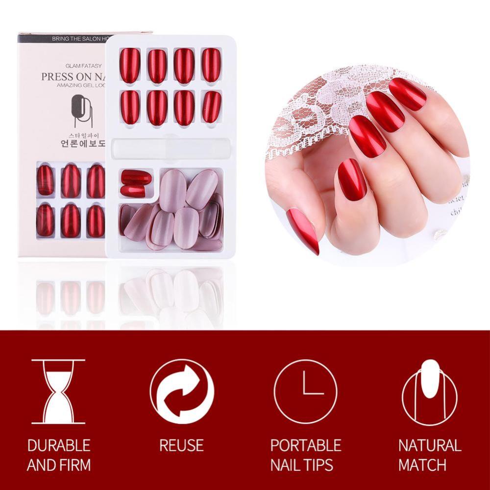 Timekey Kuku Palsu Warna Polos Dengan Lem Untuk Nail Art A5K8