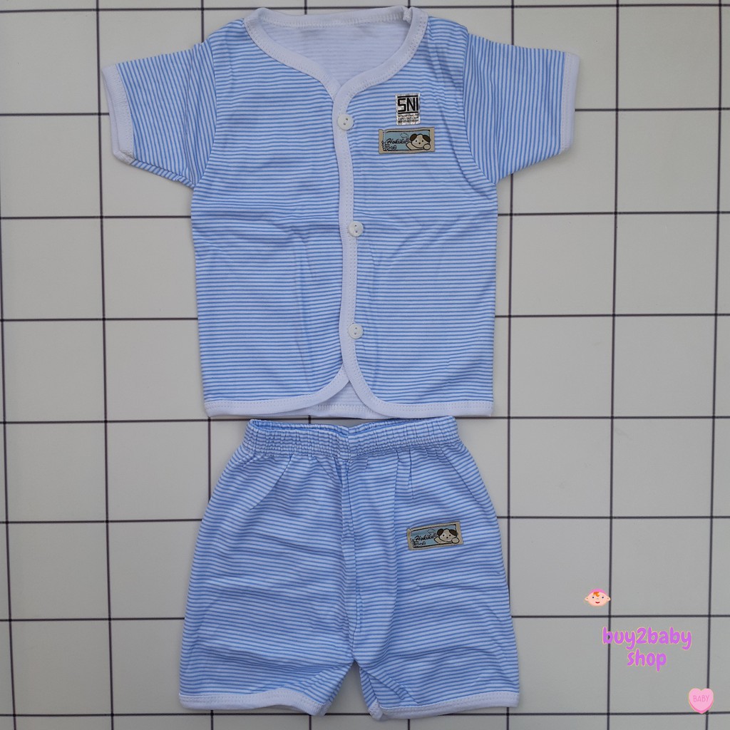 Setelan piyama celana pendek bayi motif salur warna Hokiku 0-3 Bulan 1 PCS