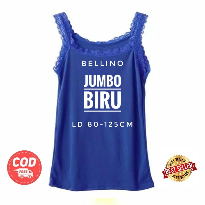 Camisol Tank Top Jumbo Renda Fit to XXL Viorano Super Soft Tanktop Jumbo Wanita Viorano Tangtop Adem-Biru