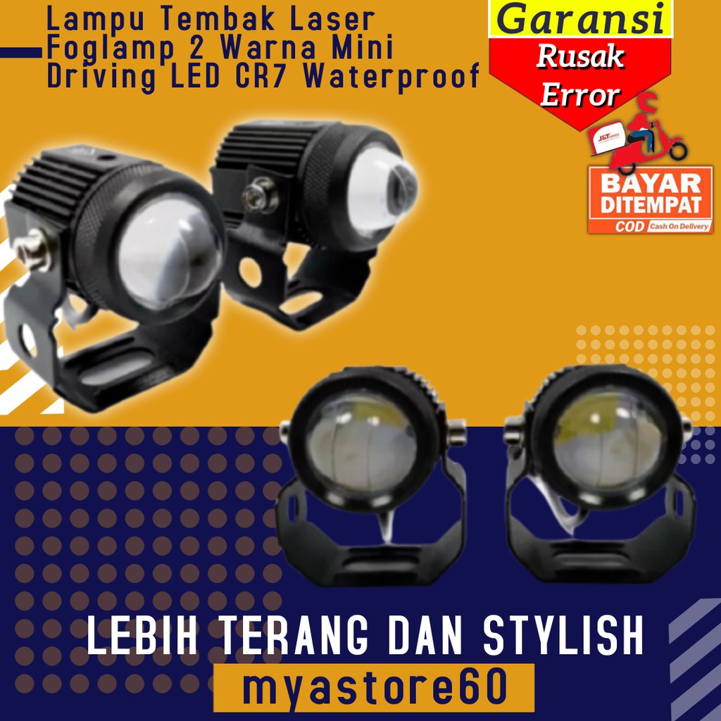 Lampu Tembak Laser Foglamp 2 Warna Mini Kecil Driving LED CR7 Waterproof Semua Motor Universal