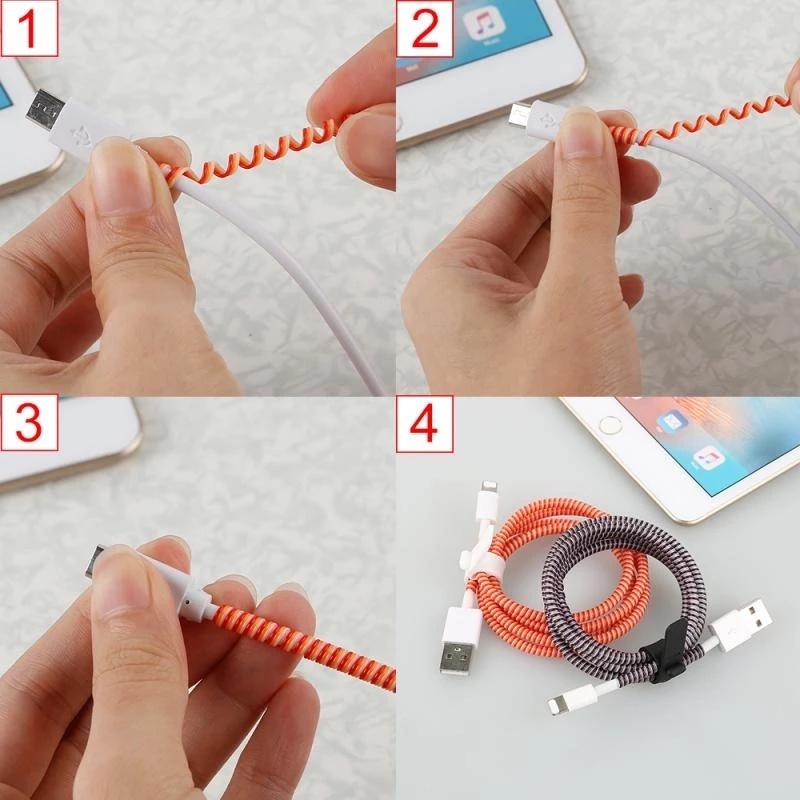 1.2M Colorful Phone Wire Cord Rope Plastic Protector Bobbin Winder/ USB Charging Cable Data Line Earphone Cover Spring Sleeve Twine