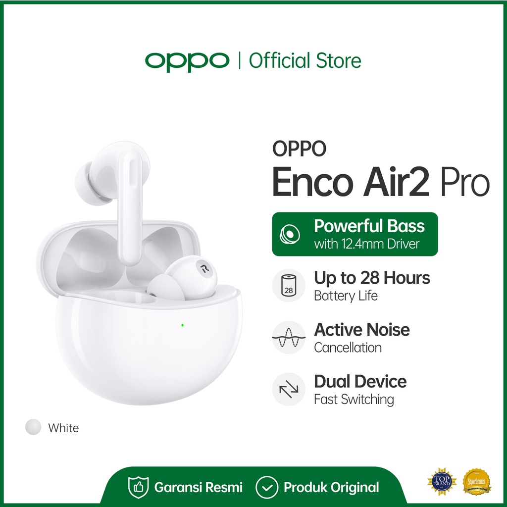 OPPO Enco Air2 Pro [Powerful Bass with 12.4mm Driver, Up to 28 Hours Battery Life, Active Noise Cancellation, Dual Device Fast Switching]